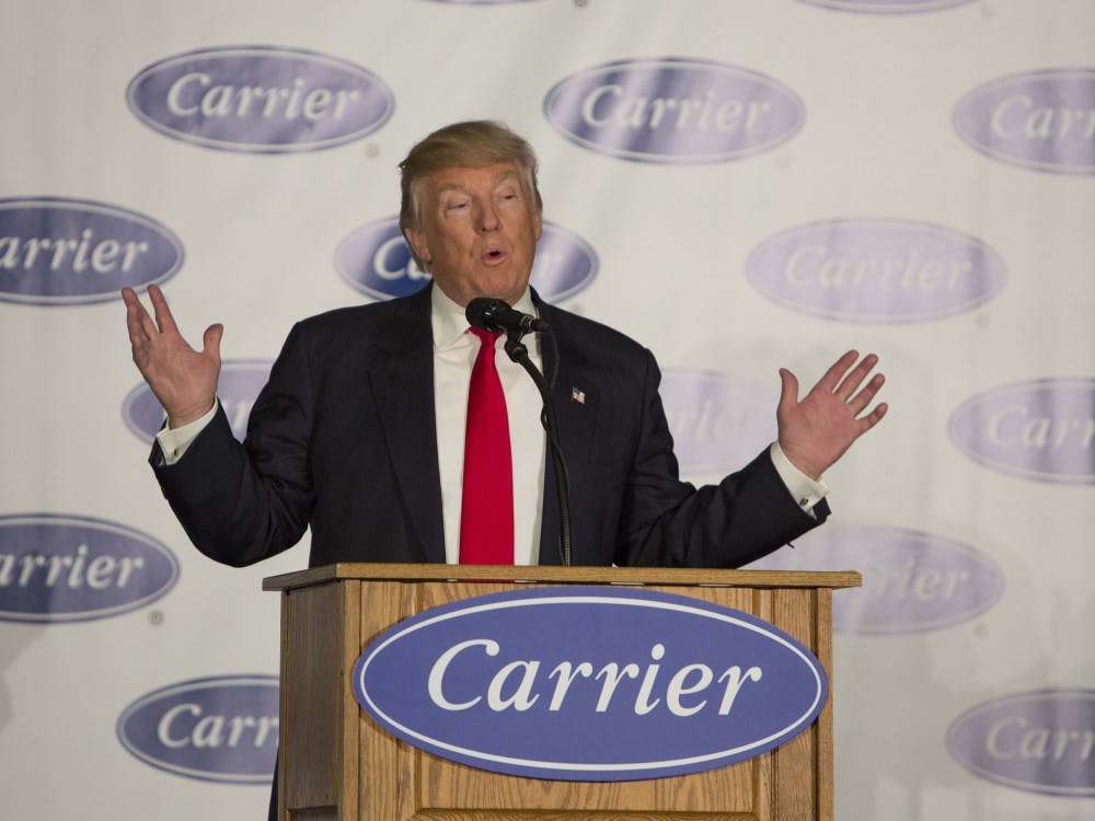President-elect Donald Trump toured the  Indiana Carrier factory. Trump announced a deal struck with Carrier executives to keep nearly 1,000 jobs in the U.S. in his first public appearance since his election on December 1, 2016 in Indianapolis, Indiana. (Lora Olive/Zuma Press/TNS)