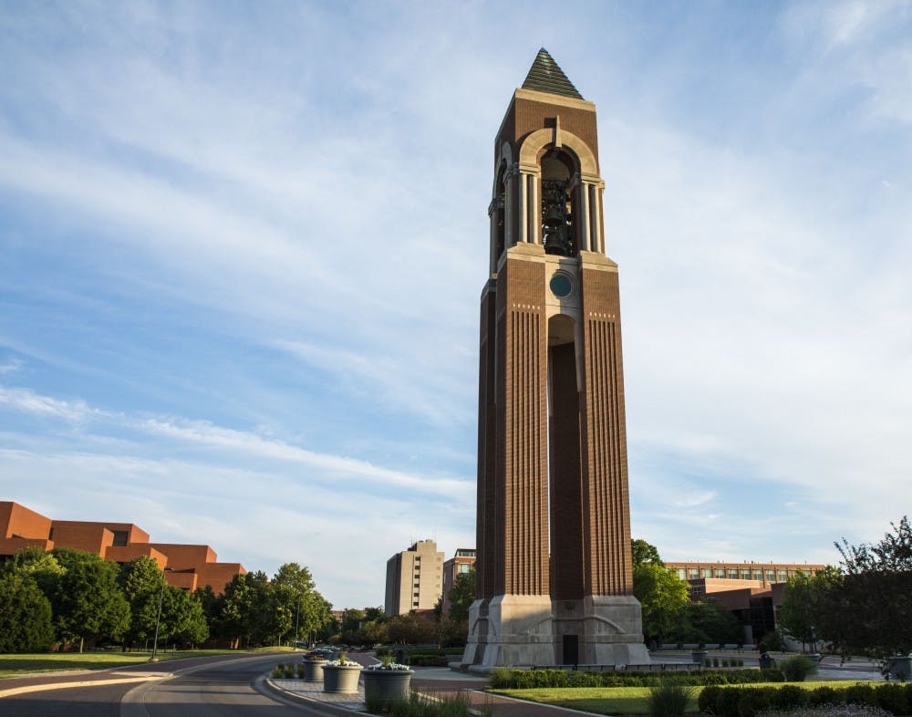 Ball State President Geoffrey Mearns said the bells on Shafer Tower will toll eight times at 11:50 a.m. March 22, 2021, in memory of the eight people killed in Atlanta massage parlor shootings. Rachel Ellis, DN File