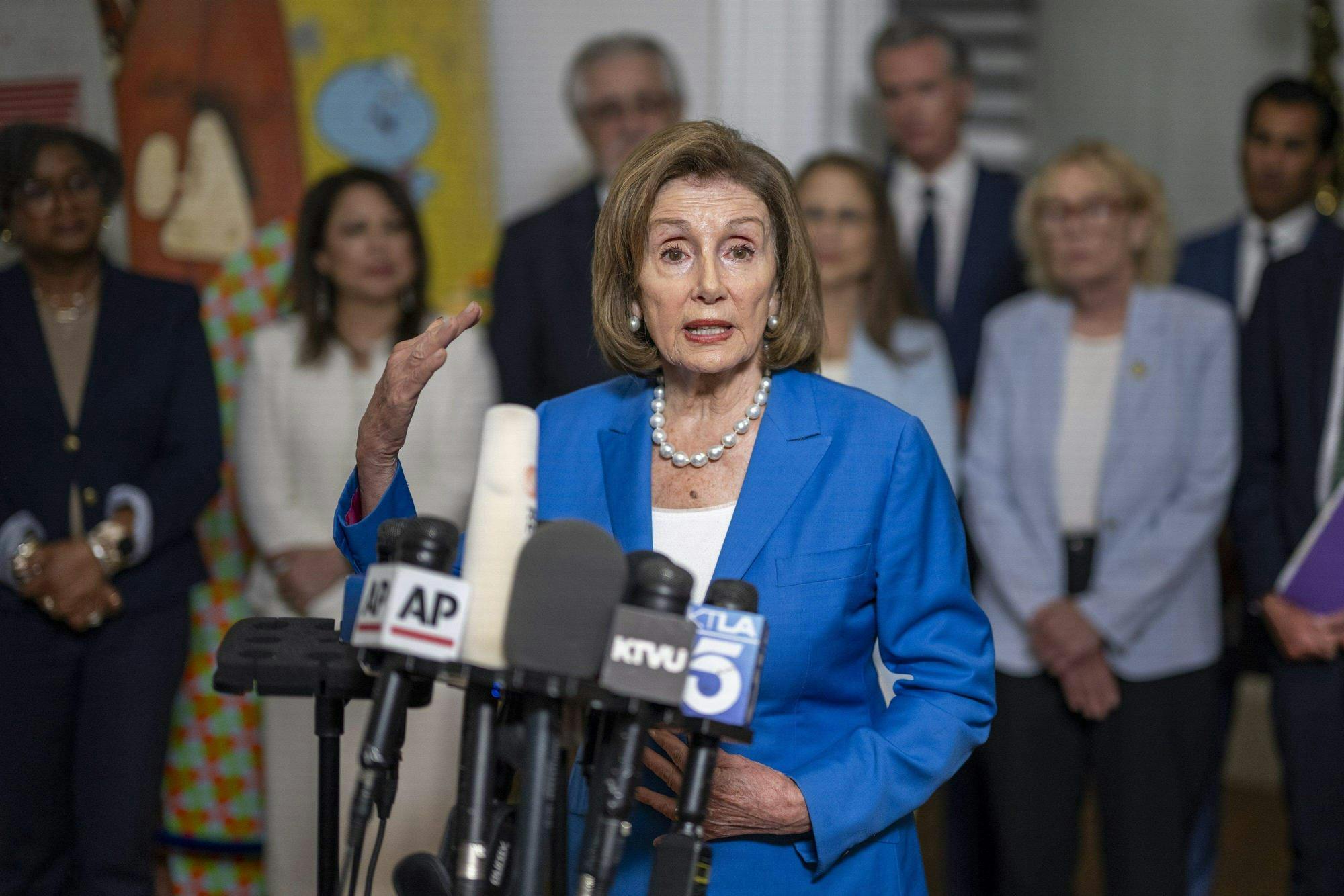 Speaker Emerita Rep. Nancy Pelosi, D- San Francisco, speaks during a news conference on redistricting at the Governor's Mansion in downtown Sacramento on Friday, Aug. 8, 2025. She announced Thursday, Nov. 6, 2025, that this will be her final term in Congress.