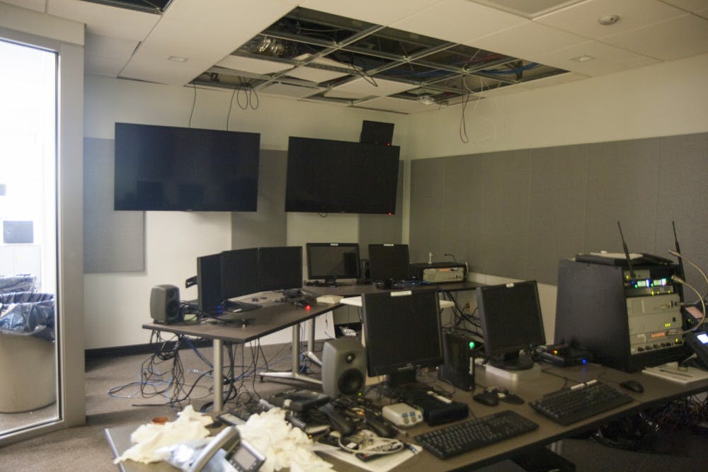 <p>Flooding occurred on Aug. 20 in the Arts and Journalism Building. The UML control room was affect by the water. Kaiti Sullivan // DN</p>