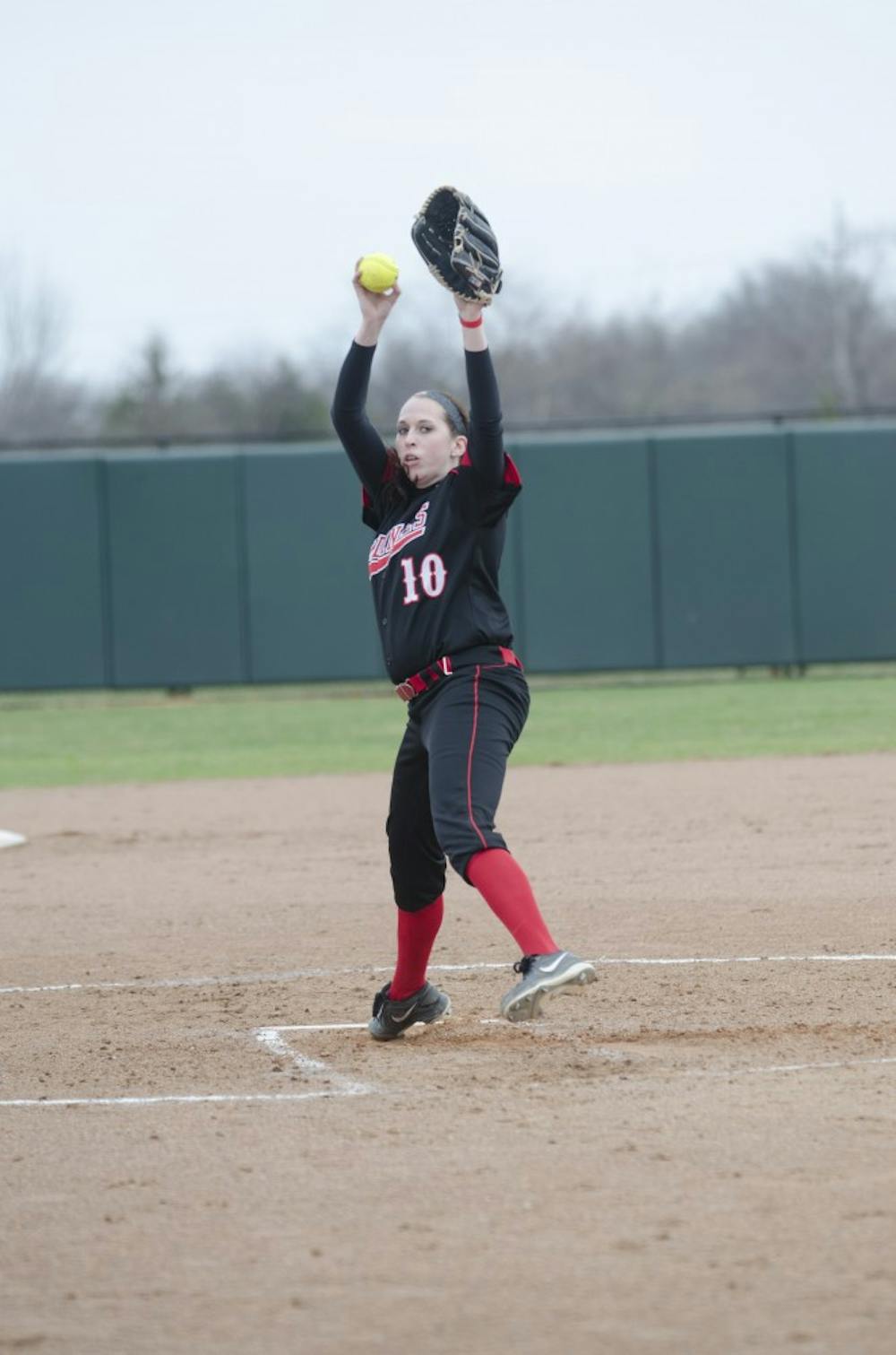 Sophomore Kelsey Schifferdecker pitches during the game against Toledo on April 6 at the Ball State Softball Complex. DN PHOTO BREANNA DAUGHERTY
