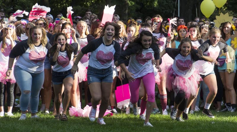 Ball State Bid Day took place on Sept. 11 in the Quad where sororities accepted their pledges. Samantha Brammer // DN