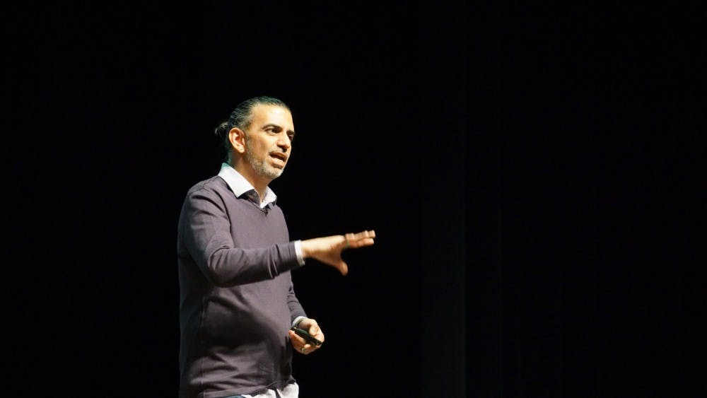<p>Jamie Casap, who has worked at Google for 13 years, speaks April 10, 2019, at Emens Auditorium. Casap spoke to Ball State students about technology and Generation Z. <strong>John Lynch, DN</strong></p>