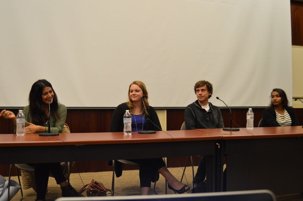 At a journalism Professional-in-Residence panel discussion Oct. 27, four students spoke about their experience with cultural stereotypes after moving to America or studying abroad. DN PHOTO ALLIE KIRKMAN