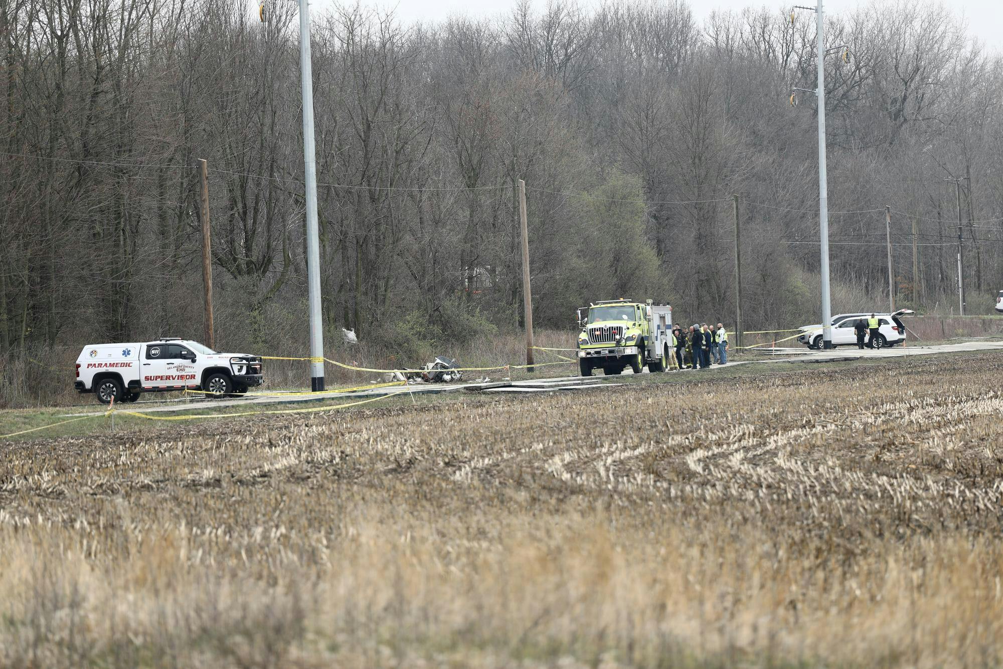 Emergency vehicles surround the site of a plane crash April 1 in Muncie, Indiana. Mya Cataline, DN 