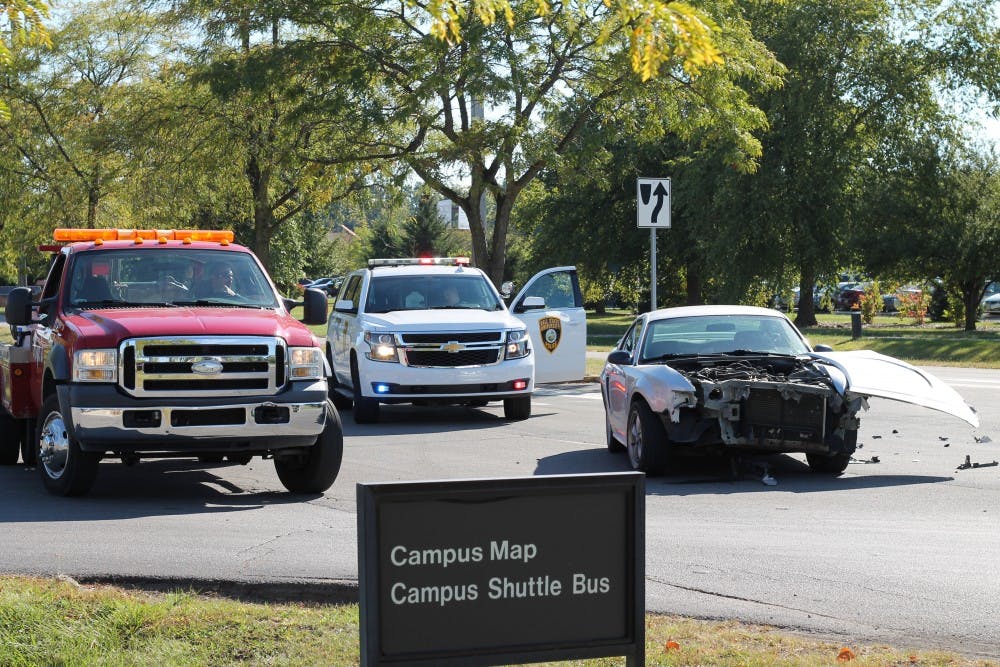 A Ball State student was involved in a car crash at the intersection of N. Tillotson Ave. and the Scheumann Stadium parking lot at 4:15 p.m. Sept. 23. DN PHOTO BY BRADLEY DEAN