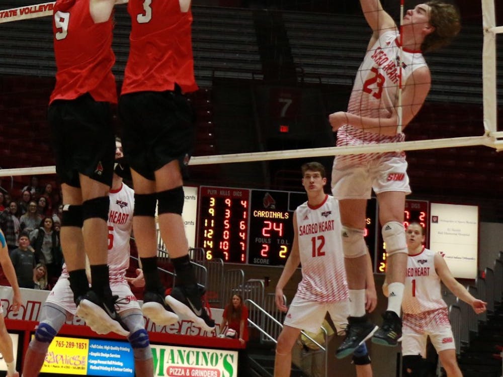 Ball State &nbsp;men's volleyball played Sacred Heart on Jan. 19 in John E. Worthen Arena. The Cardinals won 3-2.