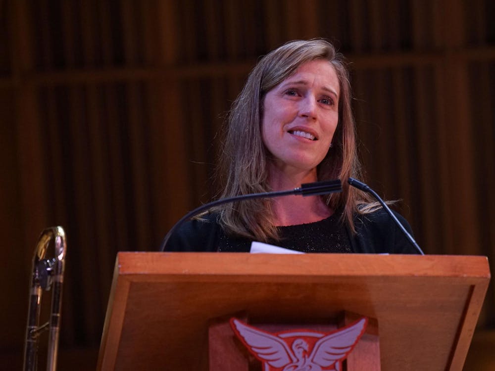 A memorial was held Aug. 24 at Ball State University's David and Mary Jane Sursa Performance Hall for Michael Elliott, a coordinator for the musical theater program at Ball State's Department of Theatre and Dance. Elliott died July 18, 2024, at University Hospital in Columbia, Missouri. Alumni, current theater students, friends, and colleagues shared stories and sang songs in honor of Elliott. Elliott taught individual voice lessons and repertoire, conducted master classes, oversaw curriculum development and music-directed various productions within the Department of Theatre and Dance. Michael is survived by his wife Kate Elliott, a lecturer for the School of Journalism and Strategic Communication — who he was married to for 15 years — and two children, Rose and William.