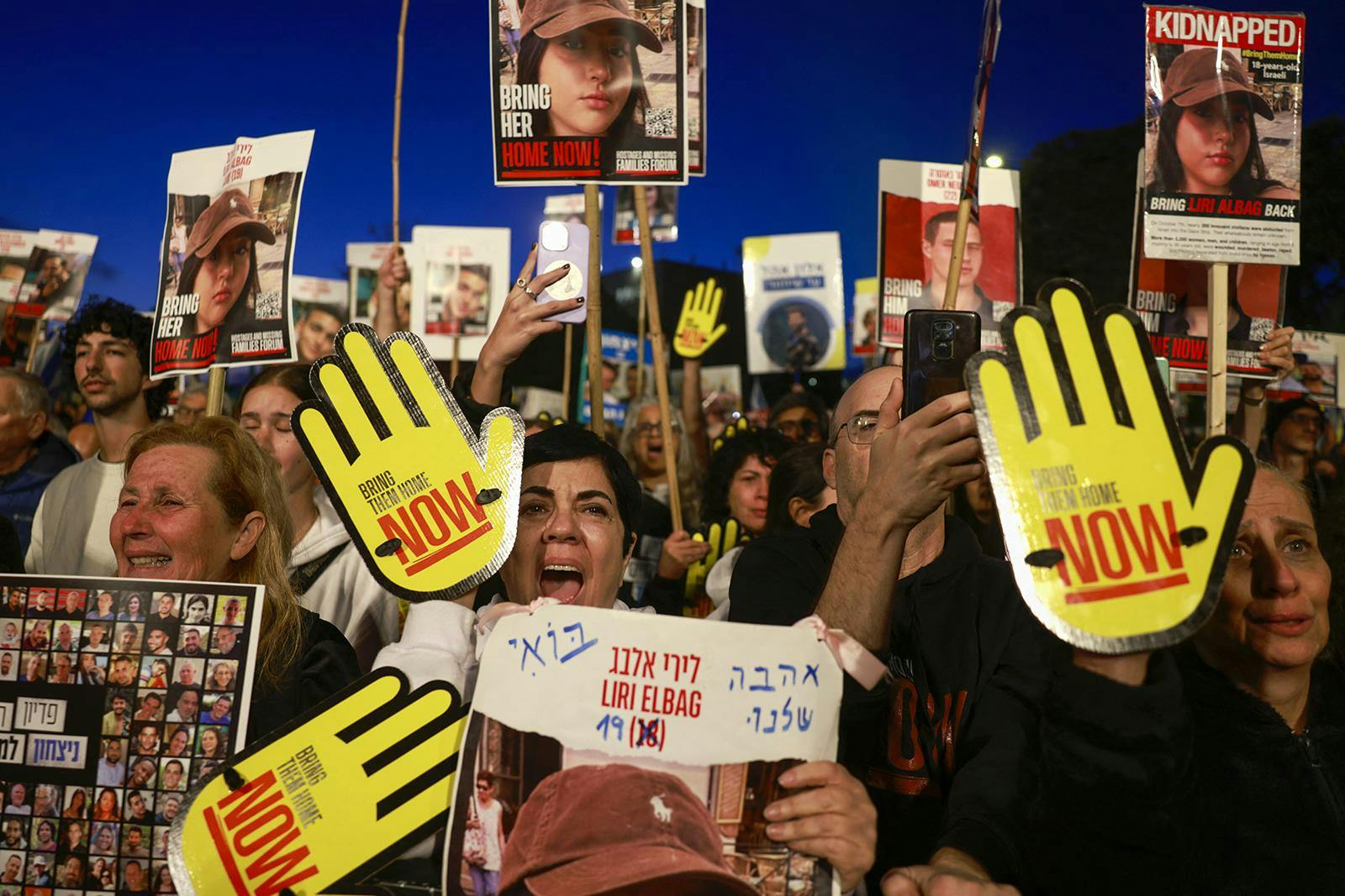 Relatives and supporters of Israeli hostages held in Gaza since the October 7 attacks by Hamas militants react as they chant slogans during a demonstration in front of the Israeli parliament in Jerusalem on April 7, 2024, amid the ongoing conflict in the Gaza Strip between Israel and the Palestinian militant Hamas movement. (Photo by Menahem Kahana / AFP) (Photo by MENAHEM KAHANA/AFP via Getty Images) (TNS, Photo provided)