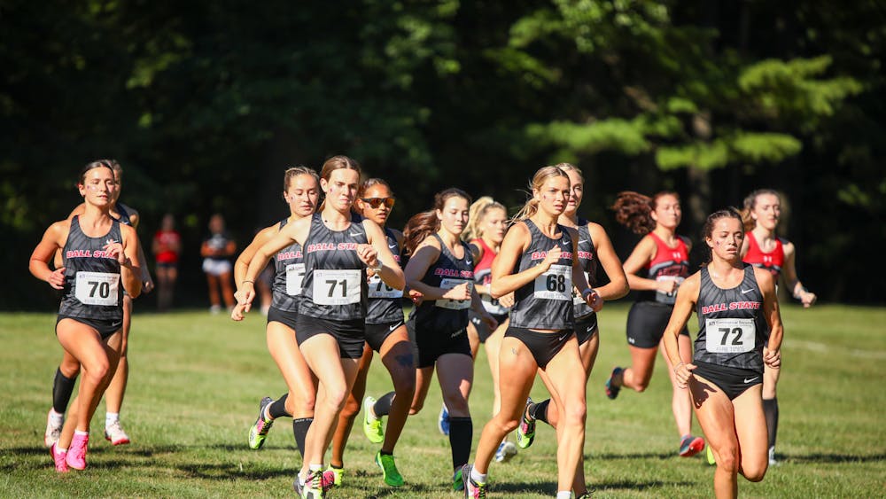 Cardinal runners start the 5k race of the We Fly Ball State Invitational Sept. 1. Ball State defeated Lindenwood and Austin Peay in the 5k women’s race. Daniel Kehn, DN