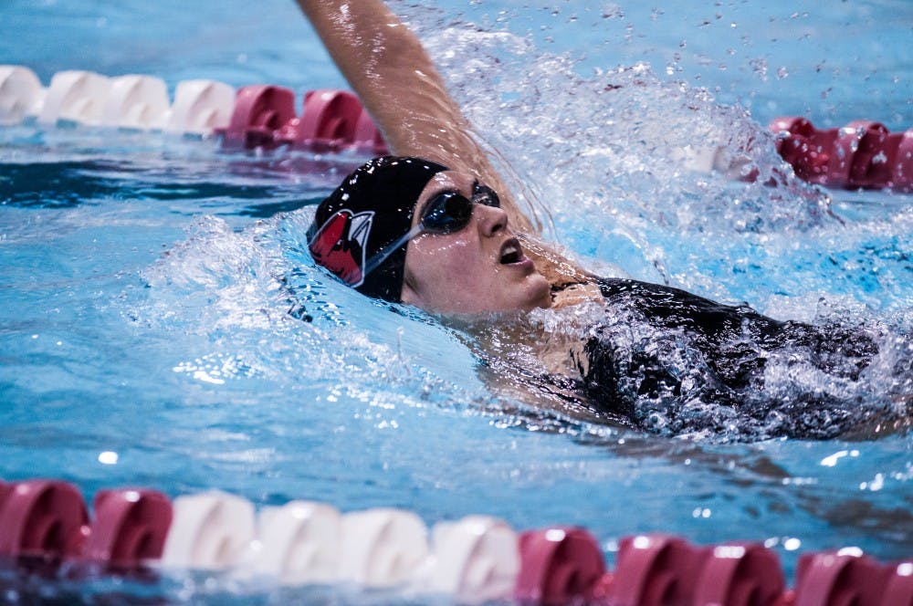 Ball State senior Sumaiyah Ahmad swims the women's 200-yard individual melody event during the 10th annual Doug Coers Invitational at the Lewellen Aquatic Center. DN PHOTO KATIE GRAY