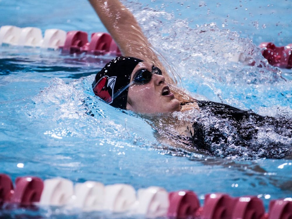 Ball State senior Sumaiyah Ahmad swims the women's 200-yard individual melody event during the 10th annual Doug Coers Invitational at the Lewellen Aquatic Center. DN PHOTO KATIE GRAY