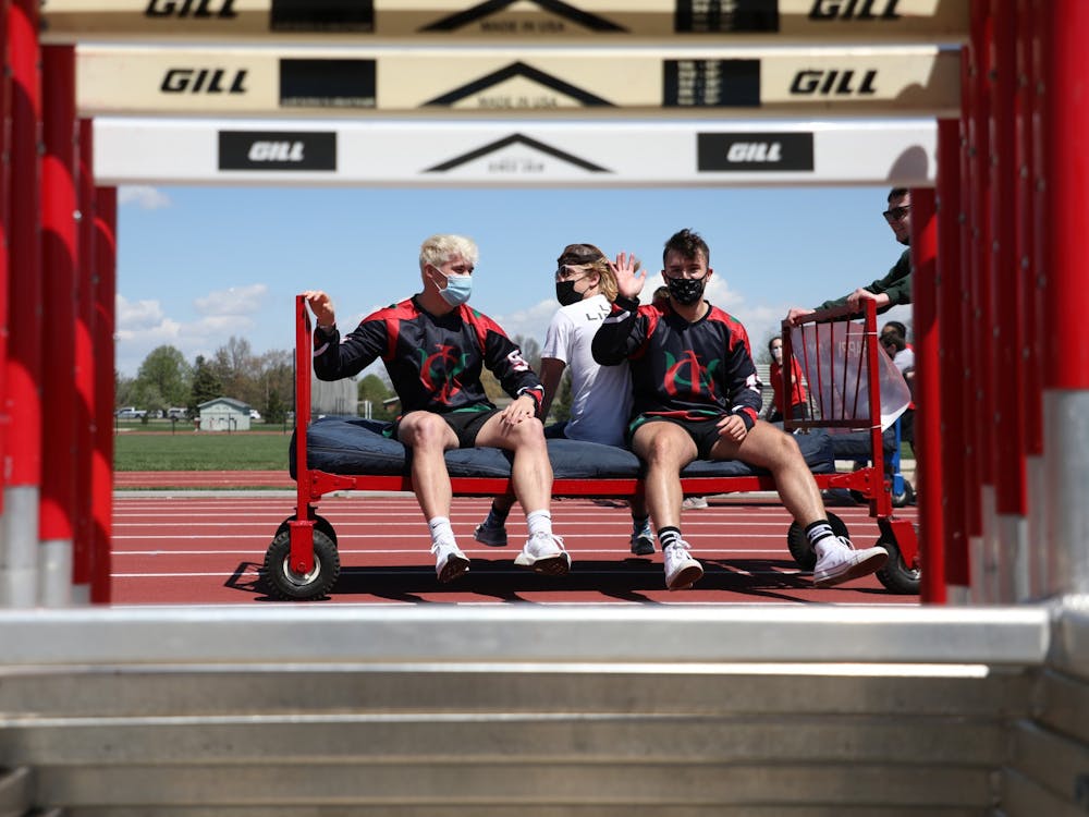 As part of Spring Homecoming, groups from across Ball State competed &nbsp;against each other in Bed Races at Briner Sports Track on April 30. Bed &nbsp;Races is the last event of Ball State’s first spring Homecoming, moved &nbsp;to the spring semester due to the coronavirus outbreak. This event was &nbsp;streamed virtually with no guests allowed in the stands, a break from &nbsp;tradition due to COVID-19 concerns.&nbsp;
