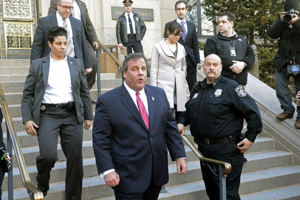 New Jersey Gov. Chris Christie leaves Fort Lee, N.J.