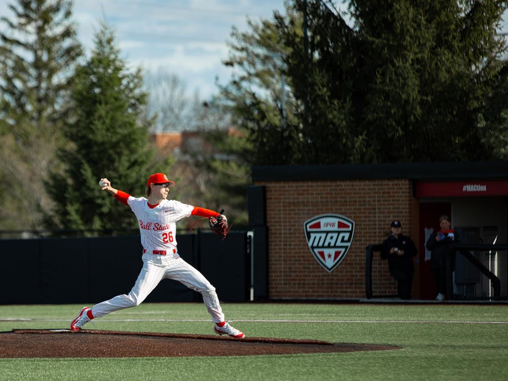 Junior pitcher Lucas Letsinger pitches to Bowling Green March 15 at First Merchants Ball Park Complex. Letsinger was the second pitcher used for Ball State during the game against Bowling Green. Isabella Kemper, DN