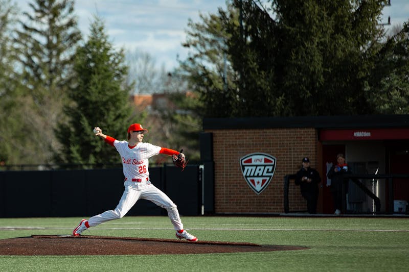 Junior pitcher Lucas Letsinger pitches to Bowling Green March 15 at First Merchants Ball Park Complex. Letsinger was the second pitcher used for Ball State during the game against Bowling Green. Isabella Kemper, DN