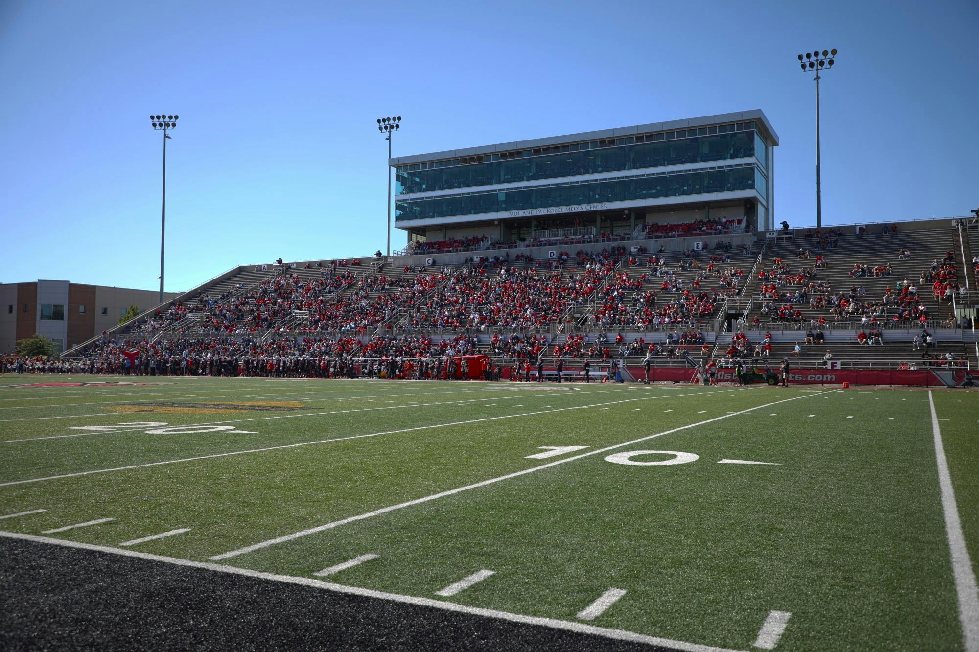 Fans sit in the stands during a game between Ball State and Northern Illinois Oct. 1 at Scheumann Stadium. Amber Pietz, DN