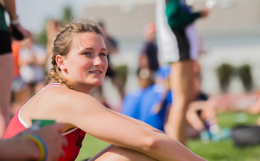 <p>Sophomore Regan Lewis waits to high jump during the Ball State Challenge on April 15 at Briner Sports Comlex. Lewis finished high jump with a jump of 1.76 meters. Teri Lightning Jr., DN</p>
