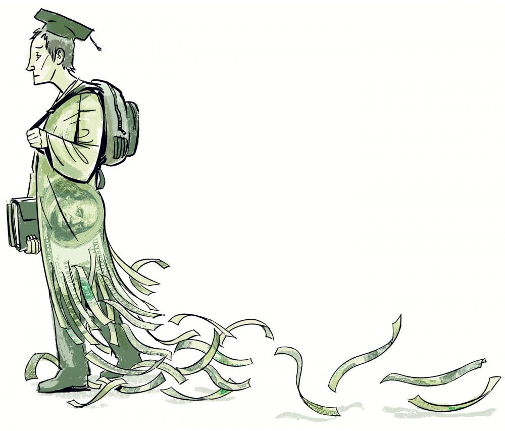 300 dpi Hector Casanova illustration of a college student wearing a gown made of a $100 bill, shredded at the bottom to represent federal (U.S.) money wasted on students who drop out; can also be used with stories on high tuition costs.  The Kansas City Star 2010<p>

05000000; EDU; krtcampus campus; krteducation education; krtnational national; krt; mctillustration; 05007000; college; university; krtdiversity diversity; youth; $100; cap and gown; dropout; kc contributed casanova; tuition cost; 2010; krt2010