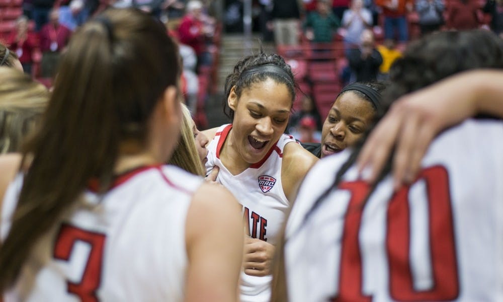 <p>Senior guard Nathalie Fontaine is now the all-time women's basketball scoring leader with 2,092 points at Ball State. Fontaine scored the point on a buzzer beater during the game on March 2 against Northern Illinois. DN PHOTO BREANNA DAUGHERTY</p>