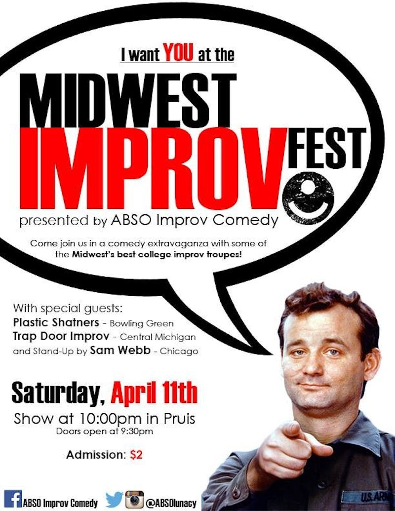 ABSO Improv Comedy decided to create Midwest Improv Fest after performing at Music &amp; Memory's "A Night to Remember." The festival begins at 10 p.m. on Saturday, April 11 and the show costs $2. PHOTO PROVIDED BY ABSO IMPROV COMEDY