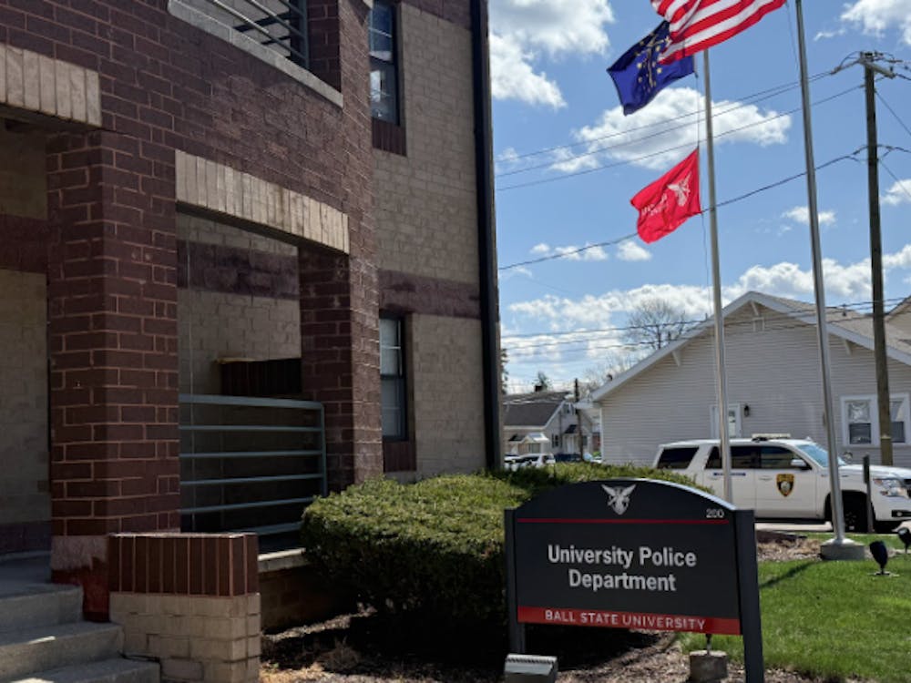 Tucked on the south end of campus, Ball State University Police vehicles sit outside the station.