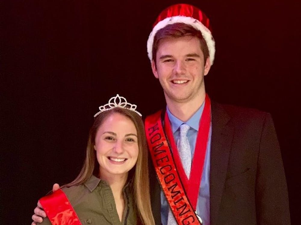 Dylan Barrow and Hanna Crane pose together after receiving their crowns at Talent Search Tuesday, Oct. 16, 2018. They will attend all Homecoming activities along with the other eight members of the court. Kelly Asiala, Photo Provided.