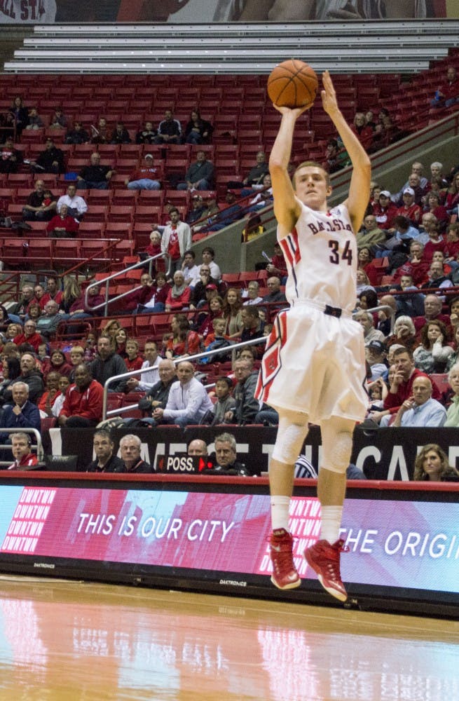 Freshman forward Sean Sellers shoots the ball during the game against Kent State on Jan. 24 at Worthen Arena. DN PHOTO ALAINA JAYE HALSEY