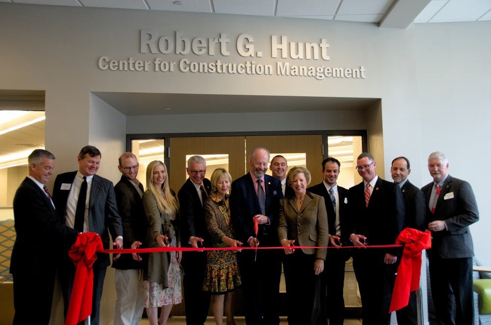 <p>The Robert G. Hunt Center for Construction Management was officially unveiled&nbsp;on April 7 in the Applied Technology Building. Former President Jo Ann Gora started culivating the relationship with the university and Hunt. <em>DN PHOTO REAGAN ALLEN</em></p>