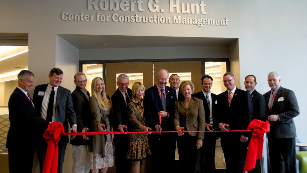 The Robert G. Hunt Center for Construction Management was officially unveiled&nbsp;on April 7 in the Applied Technology Building. Former President Jo Ann Gora started culivating the relationship with the university and Hunt. DN PHOTO REAGAN ALLEN