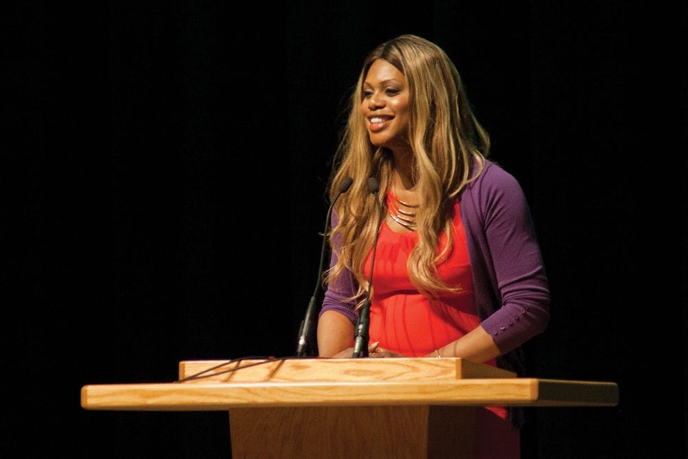 <p>Laverne Cox gave a speech and had a question and answering period during her visit on Feb. 23 at John R. Emens Auditorium. Cox is a transgender woman. <em>DN PHOTO BECCA TAPP</em></p>