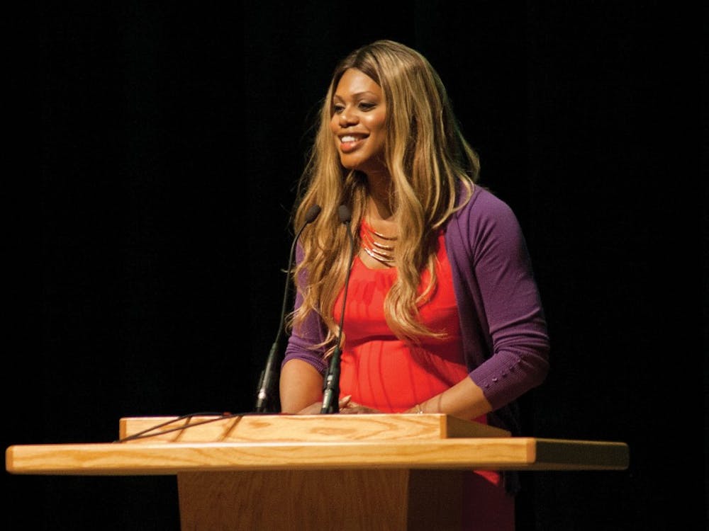 Laverne Cox gave a speech and had a question and answering period during her visit on Feb. 23 at John R. Emens Auditorium. Cox is a transgender woman. DN PHOTO BECCA TAPP