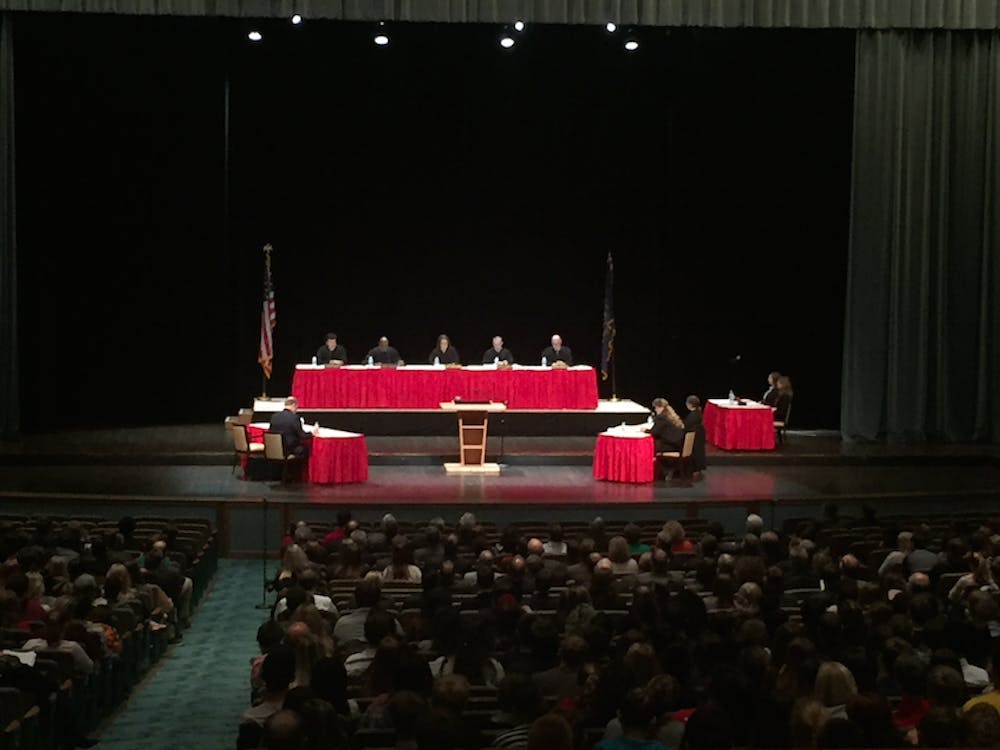 The Indiana Supreme Court held an oral argument on a case in John R. Emens Auditorium Oct. 27. This event was the 40th time the justices have heard a case outside of the Indiana Statehouse since 1994.&nbsp;Max Lewis // DN