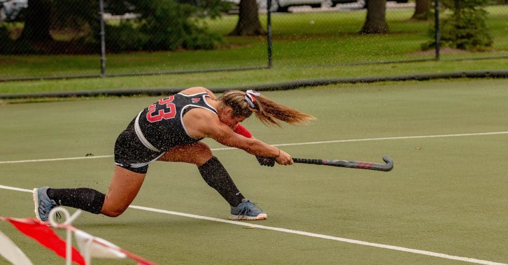 Junior Audrey Tabor (23) passes the ball against Saint Louis University at Briner Sports Complex on Sept. 6, 2019. The Cardinals beat the Billikens 3-0. Jacob Musselman, DN