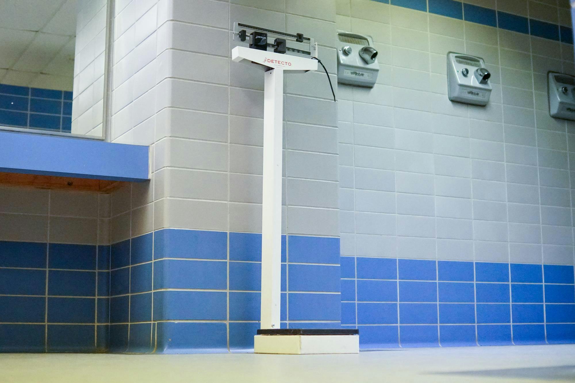  scale located in the Jo Ann Gora Student Recreation and Wellness Center on Ball State University’s campus in Muncie, Indiana. According to a study published in the “Journal of Community Medicine and Public Health Care,” 50% of the 232 freshman and sophomore students surveyed at East Carolina University believed the Freshman 15 affected their time as college students “a great deal” and “a lot.” Daniel Kehn, photo provided