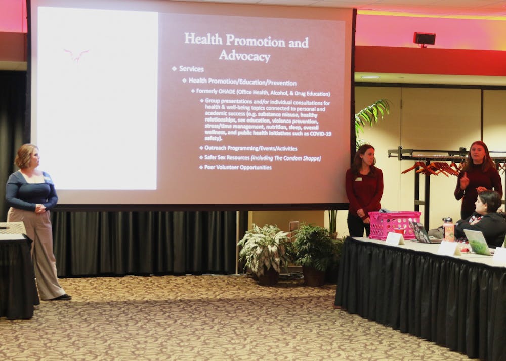 The Health Promotion and Advocacy (HPA) presents for the Ball State Student Government Association on Dec. 7 in the L.A. Pittenger Student Center. HPA presented what they do as an organization and what resources and help they give to students. Elijah Poe, DN