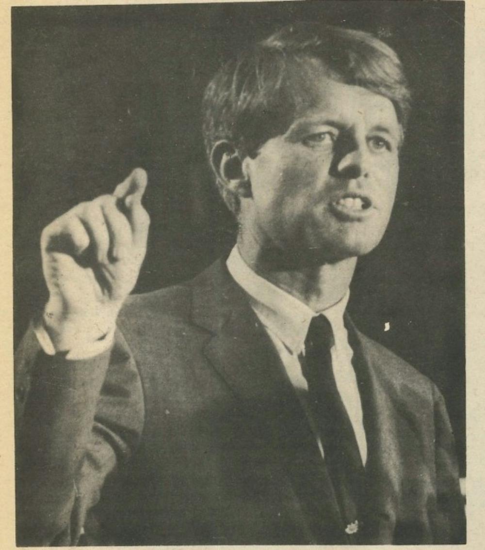 Robert F. Kennedy speaking at a campaign rally in Muncie on April, 4, 1968, hours before the assassination of Martin Luther King Jr. The virtual museum will feature moments in Indiana Civil Rights History including Kennedy's visit. This photo was published in the May 9, 1968 edition of The Ball State News.