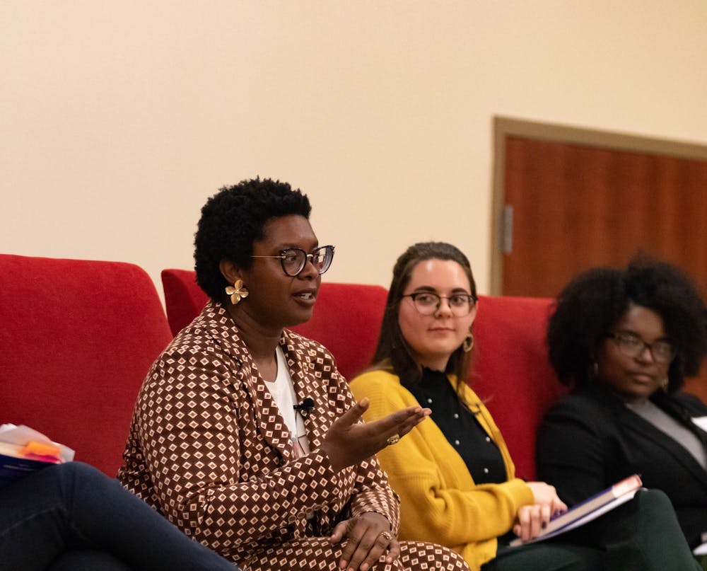 <p>Ashley Ford, Ball State alumna and author of &quot;Sombody&#x27;s Daughter,&quot; answers a question from an audience member Nov. 11 in the L. A. Pittenger Student Center. Ford has been the focus of Ball State&#x27;s Writer-in-Residence program for fall 2021. <strong>Lila Fierek, DN</strong></p>