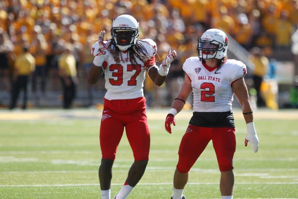 Ball State safety Aaron Taylor reacts to a play on Sept. 6 in Kinnick Stadium. Iowa defeated Ball State, 17-13. (The Daily Iowan/Rachael Westergard)