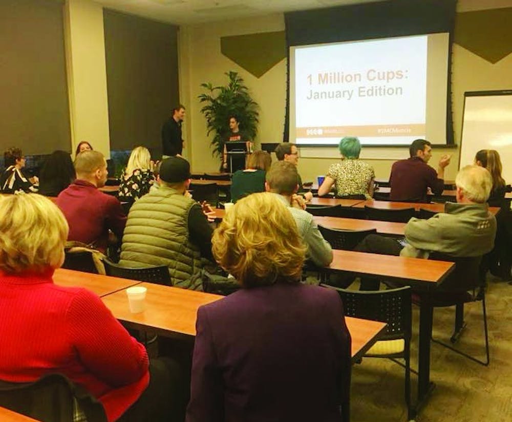 <p>Community members meet for the 1 million cups meeting on the second Wednesday of January. <strong>1millioncups, Photo Courtesy</strong></p>