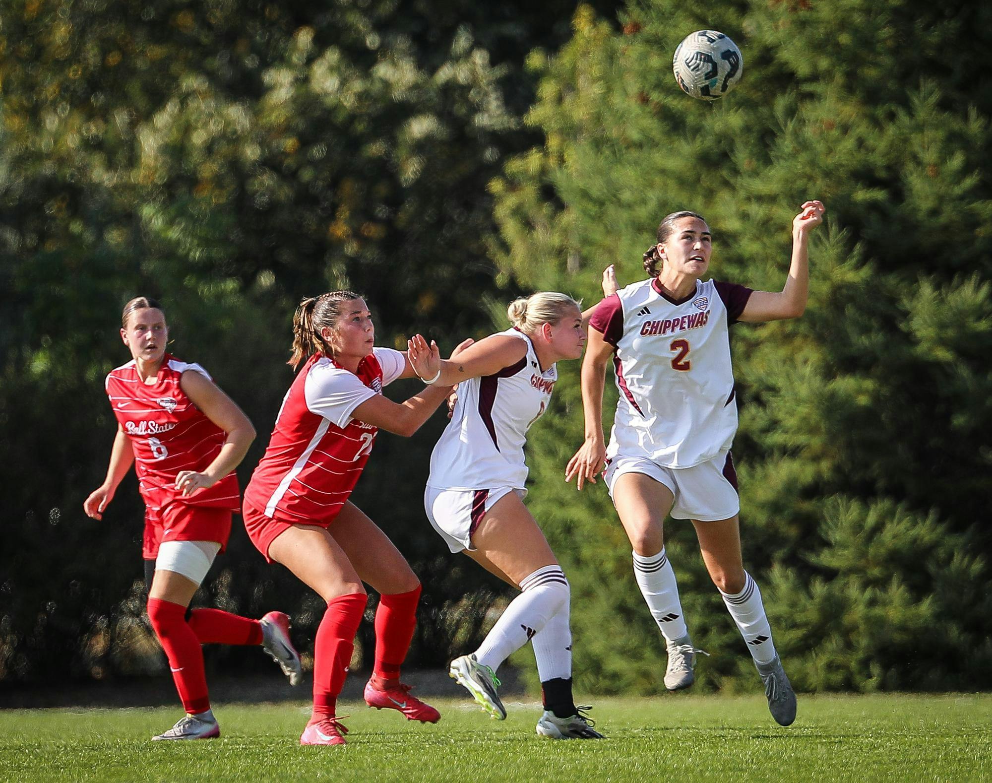 A Central Michigan player heads the ball while facing Ball State Sept. 18 at Briner Sports Complex. Andrew Berger, DN 