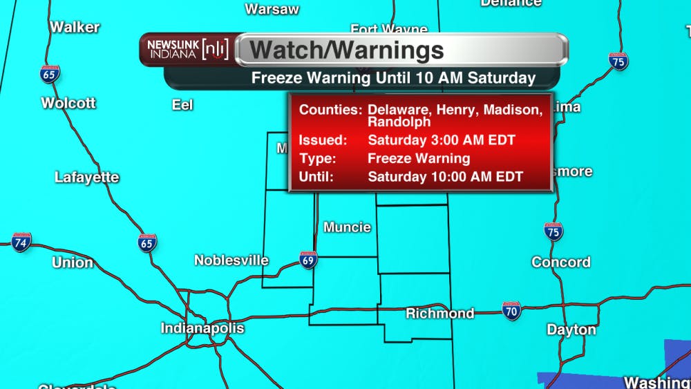 <p>Freeze Warning in effect early on Saturday. </p>
