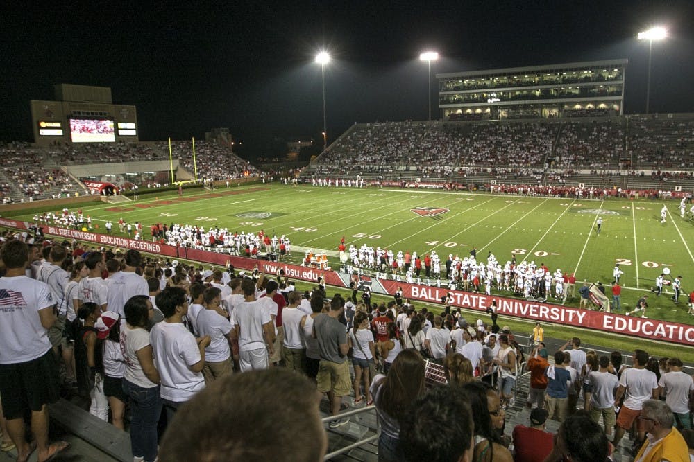 <p><strong>Fans</strong> watch the home opener against Illinois State on Aug. 29, 2013, at Scheumann Stadium. <em>DN FILE PHOTO JORDAN HUFFER</em></p>
