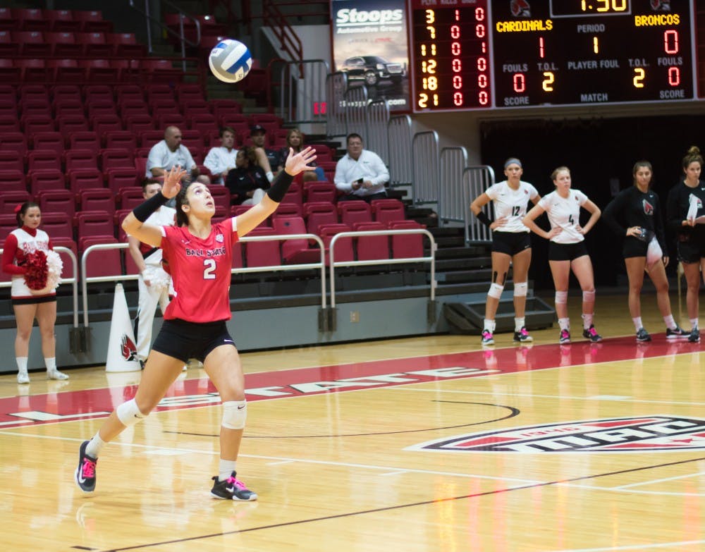Ball State's women's volleyball team plays Western Michigan on Oct. 6 in John E. Worthen Arena. The Cardinals defeated the Broncos 3-1.