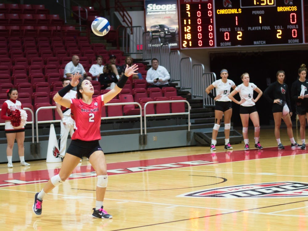 Ball State's women's volleyball team plays Western Michigan on Oct. 6 in John E. Worthen Arena. The Cardinals defeated the Broncos 3-1.