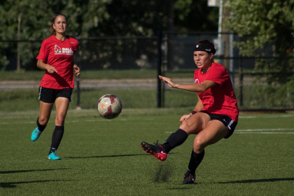 <p>The Ball State Soccer team practices Wednesday Sept. 5, 2018, at Briner Sports Complex. Eric Pritchett, DN</p>