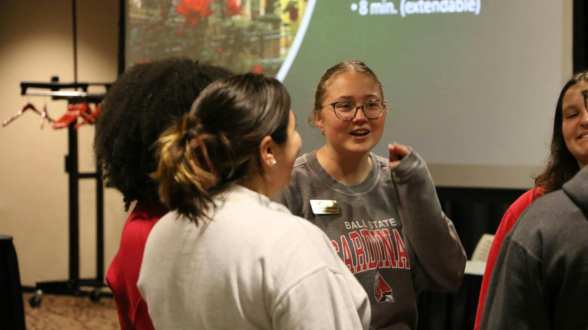 Senators talk to one another in caucus meetings about who will be returning to the senate next school year May 1 at the L.A. Pittenger Student Center during a Student Government Association meeting. Landon Jones, DN