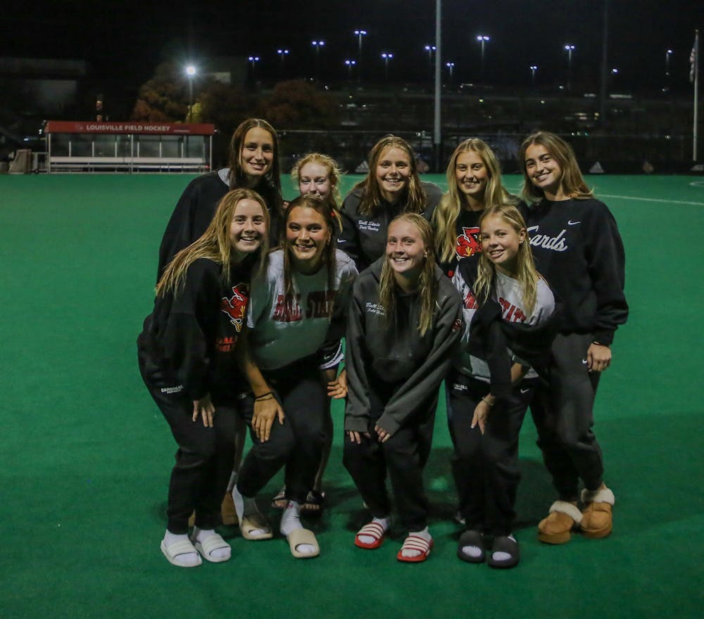 Ball State field hockey's nine international athletes pose for a photo after their match against Bellarmine Nov. 1 in Louisville, Kentucky. The field hockey program is tied for the most countries represented at Ball State with seven. Kyle Smedley, DN