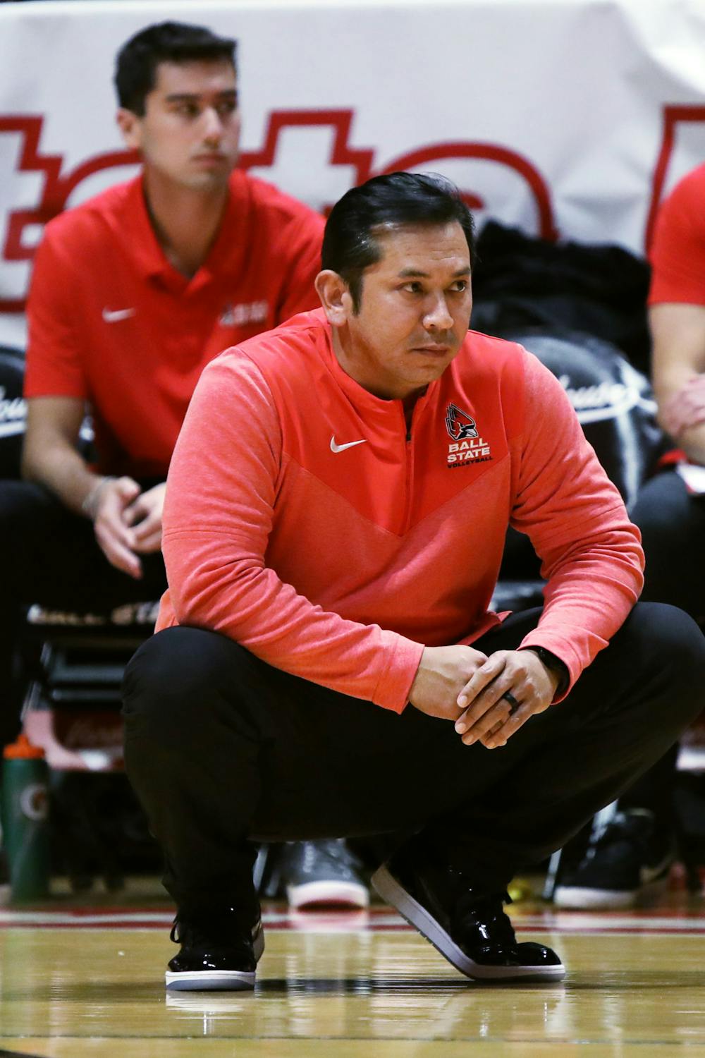 Men's Volleyball Head Coach Donan Cruz watches the game from the sidelines in a game against BYU Feb. 2 at Worthen Arena. Amber Pietz, DN