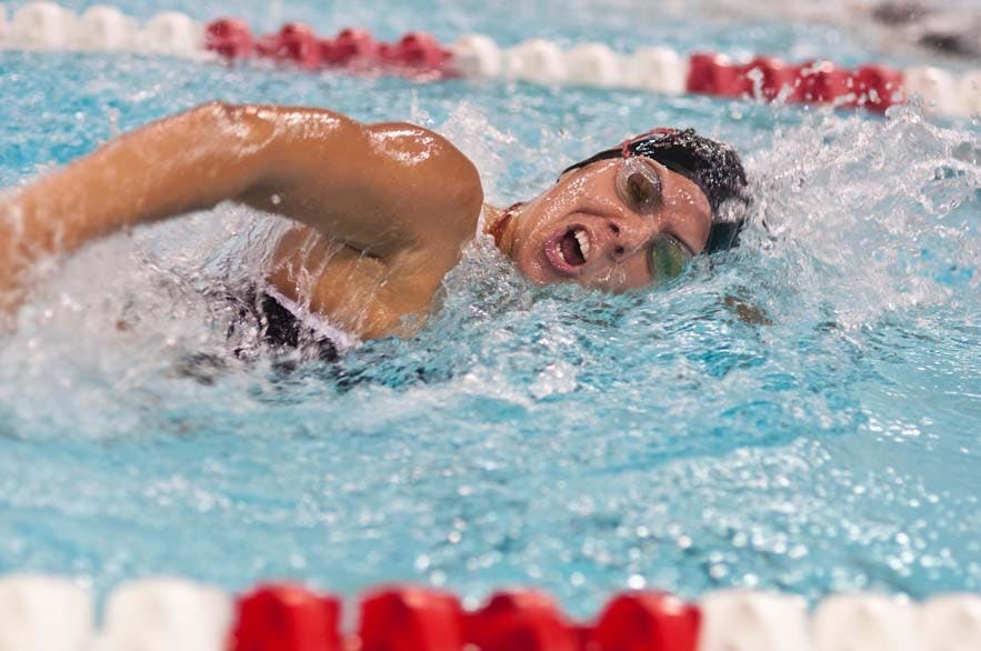 Elaine Pitsas swims in the 200-yard freestyle against Bowling Green. Ball State took the meet against Bowling Green with a final score of 176.5-117.5. DN PHOTO JONAHTAN MIKSANEK